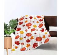 HiHELLOH Fall Blanket Orange Pumpkins Maple Leaf Soft Warm Fleece Blanket for Couch Bed Chair Plush Thanksgiving Throw Blankets 40"x50"