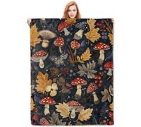 HiHELLOH Forest Mushroom Blanket, Botanical Fleece Throw with Autumn Leaves and Mushrooms Design, Soft Cozy Lightweight Blanket, for Nature Enthusiasts, 40x50 in,Decor