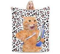 HiHELLOH Funny Cute Cat Blanket for Adult Kids Gift 50"x40", Christmas Birthday Easter Presents Lovers' Leopard Blanket for Cat Lovers for Bed Couch and Sofa Blanket (02)