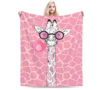 HiHELLOH Giraffe Blanket for Adults Girls Boys 60" x 50" Flannel Throw - Pink Glasses Blowing Bubble Gum Design - Soft Warm Cozy for Bed Living Room Sofa Couch - Giraffe Decor Gift