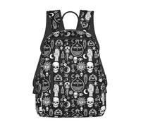 HiHELLOH Halloween Goth Gothic Raven Crow Skull Sun Moon Tattoos backpack with adjustable padded straps backpacks for running, travel, hiking, camping