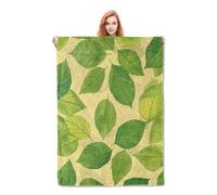 HiHELLOH Leaf Pattern Blanket Gifts for Adults Kids Soft Warm Lightweight Cozy Flannel Plant Sage Green Throw Blankets for Bed Sofa Couch Living Room Decor 80x60in