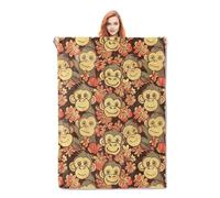 HiHELLOH Monkey Blanket Gifts for Adults Kids Soft Warm Lightweight Cozy Cute Jungle Animal Flower Throw Blankets for Bed Sofa Couch Living Room Decor 50x40in
