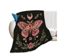 HiHELLOH Moth Blanket Butterfly Decor Throw Blanket Comfy Plush Flannel Fleece Warm Soft Fluffy Fuzzy Blanket Gothic Gifts for Girls Boys Women Teens for Room Bed Sofa Couch 40"X50"