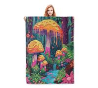 HiHELLOH Mushroom Blanket Gifts for Women Girls Adults Kids Soft Warm Lightweight Cozy Colorful Forest Mushrooms Theme Throw Blankets for Bed Sofa Couch Living Room Decor 80x60in