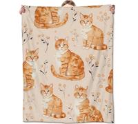 HiHELLOH Orange Cat Blanket for Couch, Bed, Sofa - Soft Cozy Throw for All Seasons - Flannel Plush Lightweight Comfy Decor Gift for Adult Kids 50" 40"