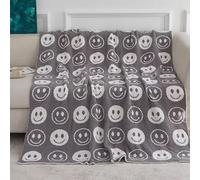 HiHELLOH Soft Smiley Face Checkerboard Throw Blanket Cozy and Fluffy Reversible Blanket for Sofa, Bed, and Travel (Gray, 51"x63")