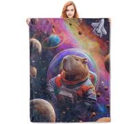 HiHELLOH Space Capybara Astronaut Flannel Blanket,Cosmic Planets and Rainbow Soft Lightweight Throw Blankets Gifts for Women Animal Lovers,60" x 80" Perfect for Couch Bed Home Travel Decor