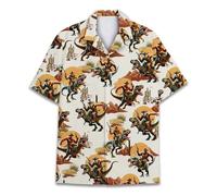 HIHI GLOBAL Hawaiian Shirt for Men Women Funny Hawaiian Shirt Mens Summer Beach Aloha Short Sleeve Casual Button Down, Bigfoot Dinosaur, Large