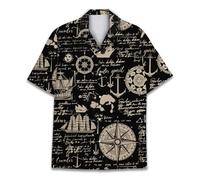 HIHI GLOBAL Hawaiian Shirt for Men Women Funny Hawaiian Shirt Mens Summer Beach Aloha Short Sleeve Casual Button Down, Black-nautical, XXL