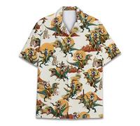 HIHI GLOBAL Hawaiian Shirt for Men Women Funny Hawaiian Shirt Mens Summer Beach Aloha Short Sleeve Casual Button Down, Raccoon Dinosaur, Large