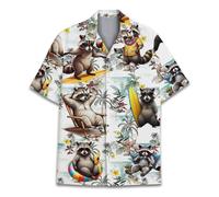 HIHI GLOBAL Hawaiian Shirt for Men Women Funny Hawaiian Shirt Mens Summer Beach Aloha Short Sleeve Casual Button Down, White-raccoon, XL
