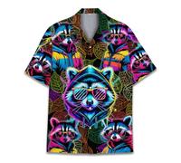 HIHI GLOBAL Hawaiian Shirt for Men Women Funny Hawaiian Shirt Mens Summer Beach Aloha Short Sleeve Casual Button Down, Multicolor-raccoon, XXL