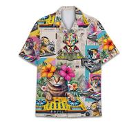 HIHI GLOBAL Hawaiian Shirt for Men Women Funny Hawaiian Shirt Mens Summer Beach Aloha Short Sleeve Casual Button Down, Multicolor-dj Cat, XL