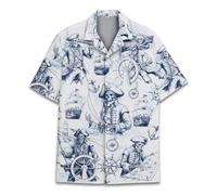 HIHI Global Hawaiian Shirt for Men Women Funny Hawaiian Shirt Mens Summer Beach Aloha Short Sleeve Casual Button Down, White-Pirate, Medium