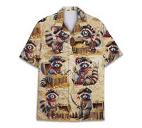 HIHI GLOBAL Hawaiian Shirt for Men Women Funny Hawaiian Shirt Mens Summer Beach Aloha Short Sleeve Casual Button Down, Pirate Racoon, 3XL