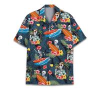 HIHI GLOBAL Hawaiian Shirt for Men Women Funny Hawaiian Shirt Mens Summer Beach Aloha Short Sleeve Casual Button Down, Multicolor-skeleton, Medium