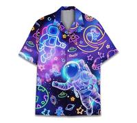 HIHI GLOBAL Hawaiian Shirt for Men Women Funny Hawaiian Shirt Mens Summer Beach Aloha Short Sleeve Casual Button Down, Multicolor-astronaut, Large