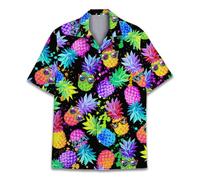 HIHI GLOBAL Hawaiian Shirt for Men Women Funny Hawaiian Shirt Mens Summer Beach Aloha Short Sleeve Casual Button Down, Black-pineapple, Large