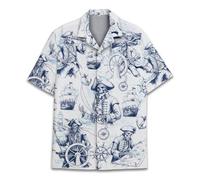 HIHI GLOBAL Hawaiian Shirt for Men Women Funny Hawaiian Shirt Mens Summer Beach Aloha Short Sleeve Casual Button Down, White-pirate, Large