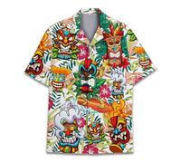 HIHI GLOBAL hawaiian shirt mens womens funny hawaiian shirt mens summer beach aloha short sleeve casual button down, Tiki 1, S
