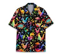 HIHI GLOBAL hawaiian shirt mens womens funny hawaiian shirt mens summer beach aloha short sleeve casual button down, Dinosaur - Rainbow, 4XL
