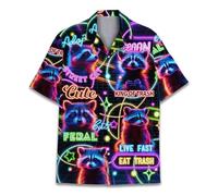 HIHI GLOBAL hawaiian shirt mens womens funny hawaiian shirt mens summer beach aloha short sleeve casual button down, Neon Raccoon 1, 4XL