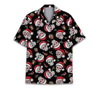 HIHI Global Holiday Hawaiian Shirt for Men Women Christmas Hawaiian Shirts Festive Summer Beach Short Sleeve Button Down, Christmas Skull 3, Large
