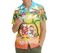 HIHI GLOBAL Holiday Hawaiian Shirt for Men Women Christmas Hawaiian Shirts Festive Summer Beach Short Sleeve Button Down, Mele Kalikimaka, Large