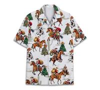 HIHI GLOBAL Holiday Hawaiian Shirt for Men Women Christmas Hawaiian Shirts Festive Summer Beach Short Sleeve Button Down, Santa Cowboy 1, Medium