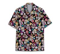 HIHI GLOBAL Men and Women Hawaiian Shirt - Fun Hawaiian Shirt - Short Sleeves - Casual - Button Down, Sugar Skull, 3XL