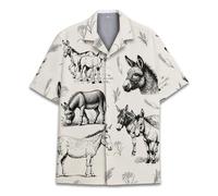 HIHI GLOBAL Mens Hawaiian Shirt, Tropical Raccoon Hawaiian Shirt Casual Button Down Holiday Beach Summer Short Sleeve Shirt, Donkey, Large