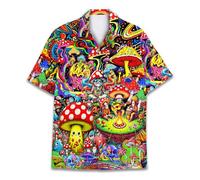 HIHI GLOBAL Mens Hawaiian Shirt, Tropical Raccoon Hawaiian Shirt Casual Button Down Holiday Beach Summer Short Sleeve Shirt, Mushroom, XL
