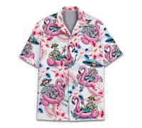 HIHI GLOBAL Mens Hawaiian Shirt, Tropical Raccoon Hawaiian Shirt Casual Button Down Holiday Beach Summer Short Sleeve Shirt, Skeleton, XL