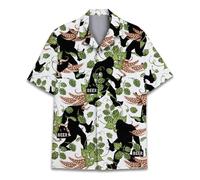 HIHI GLOBAL Neon Alien Hawaiian Shirt for Men Women, Alien Shirt Button Down Short Sleeve, Alien Mens Hawaiian Shirts, Bigfoot Beers, Large