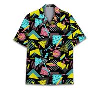 HIHI Global Neon Alien Hawaiian Shirt for Men Women, Alien Shirt Button Down Short Sleeve, Alien Mens Hawaiian Shirts, Retro 1, S