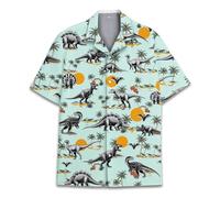 HIHI GLOBAL Neon Alien Hawaiian Shirt for Men Women, Alien Shirt Button Down Short Sleeve, Alien Mens Hawaiian Shirts, Dinosaur 2a, Medium