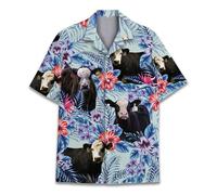 HIHI Global Neon Alien Hawaiian Shirt for Men Women, Alien Shirt Button Down Short Sleeve, Alien Mens Hawaiian Shirts, Hereford Cow 1, M