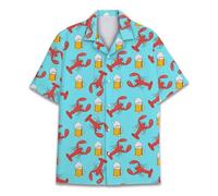 HIHI GLOBAL Neon Alien Hawaiian Shirt for Men Women, Alien Shirt Button Down Short Sleeve, Alien Mens Hawaiian Shirts, Lobster Beer, XL