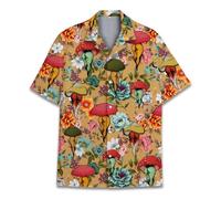 HIHI GLOBAL Neon Alien Hawaiian Shirt for Men Women, Alien Shirt Button Down Short Sleeve, Alien Mens Hawaiian Shirts, Mushroom 2a, L