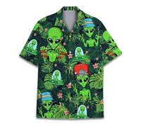 HIHI GLOBAL Neon Alien Hawaiian Shirt for Men Women, Alien Shirt Button Down Short Sleeve, Alien Mens Hawaiian Shirts, Alien 5, XXXXXL