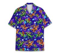 HIHI GLOBAL Neon Alien Hawaiian Shirt for Men Women, Alien Shirt Button Down Short Sleeve, Alien Mens Hawaiian Shirts, Bigfoot Dinosaur 5, Large