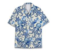 HIHI Global Neon Alien Hawaiian Shirt for Men Women, Alien Shirt Button Down Short Sleeve, Alien Mens Hawaiian Shirts, Octopus, XXXXL