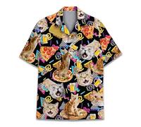 HIHI Global Neon Alien Hawaiian Shirt for Men Women, Alien Shirt Button Down Short Sleeve, Alien Mens Hawaiian Shirts, Cat Retro, XXXXL