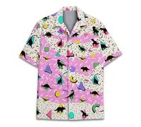 HIHI GLOBAL Neon Alien Hawaiian Shirt for Men Women, Space Shirt Button Down Short Sleeve, Alien Mens Hawaiian Shirts, Retro Dinosaur 1, 3XL