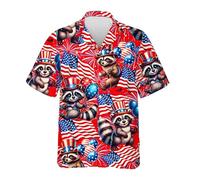HIHI GLOBAL Neon Alien Hawaiian Shirt for Men Women, Space Shirt Button Down Short Sleeve, Alien Mens Hawaiian Shirts, Red-raccoon, Large