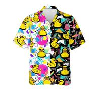 HIHI GLOBAL Neon Alien Hawaiian Shirt for Men Women, Space Shirt Button Down Short Sleeve, Alien Mens Hawaiian Shirts, Duck 4, 3XL