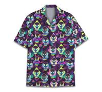HIHI GLOBAL Neon Alien Hawaiian Shirt for Men Women, Space Shirt Button Down Short Sleeve, Alien Mens Hawaiian Shirts, Neon Alien 1, 3XL