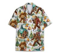 HIHI GLOBAL Neon Alien Hawaiian Shirt for Men Women, Space Shirt Button Down Short Sleeve, Alien Mens Hawaiian Shirts, Bigfoot Camping 1, XXXXL