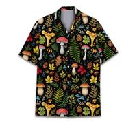 HIHI GLOBAL Neon Alien Hawaiian Shirt for Men Women, Space Shirt Button Down Short Sleeve, Alien Mens Hawaiian Shirts, Mushroom 1, Medium
